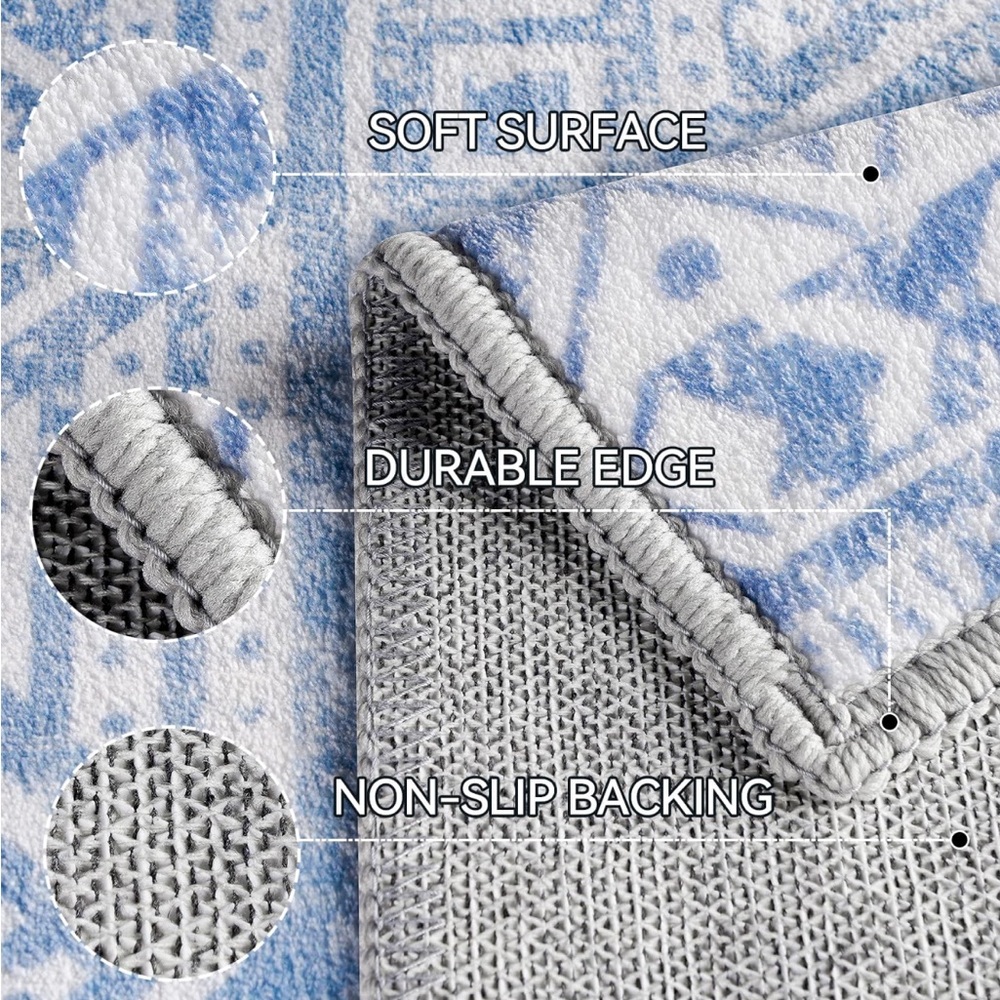 Blue and White Geometric Pattern Rug - Picture 4 of 10